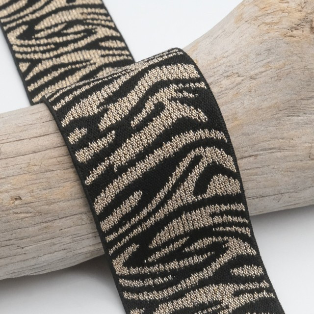 40mm Gold and Black Tiger-Print Lurex Elastic - Maison Klem
